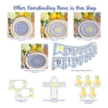 Capri Lemon Paper Plates - Set of 8 Paper Plates - Picnic Party Supplies - Engagement Party Supplies - Blue China Pattern Paper Plates - Lemon Party Supplies - Italian Plates - Capri Lemon 9 in