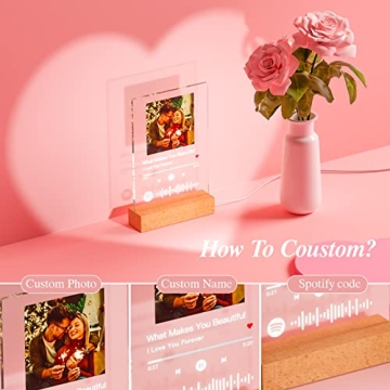 witfox Spotify Plaque Personalized Gifts for Women Men - Acrylic Spotify Song Plaque - Custom Photo Gifts for Boyfriend Girlfriend - Customized Valentines Day Gifts for Him Her
