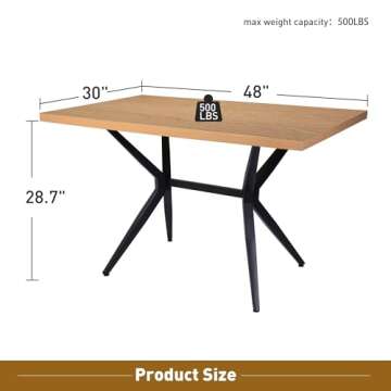 LUCKYERMORE 48 X 30 Inch Dining Table for 4-6 Persons, Wood Kitchen Table with 1.5" Thickness Tabletop and Solid Metal Legs, Rectangular Modern Coffee Table for Dining Room, Living Room, Cafe, Bar