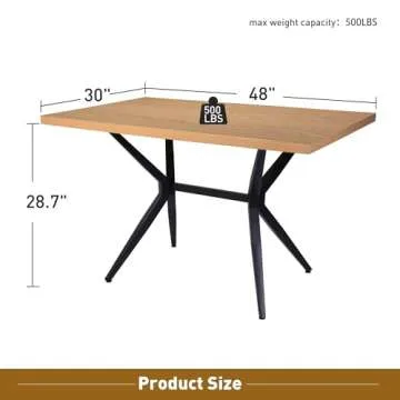LUCKYERMORE 48 X 30 Inch Dining Table for 4-6 Persons, Wood Kitchen Table with 1.5" Thickness Tabletop and Solid Metal Legs, Rectangular Modern Coffee Table for Dining Room, Living Room, Cafe, Bar