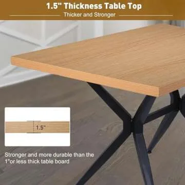 LUCKYERMORE 48 X 30 Inch Dining Table for 4-6 Persons, Wood Kitchen Table with 1.5" Thickness Tabletop and Solid Metal Legs, Rectangular Modern Coffee Table for Dining Room, Living Room, Cafe, Bar