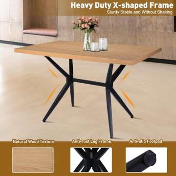 LUCKYERMORE 48 X 30 Inch Dining Table for 4-6 Persons, Wood Kitchen Table with 1.5" Thickness Tabletop and Solid Metal Legs, Rectangular Modern Coffee Table for Dining Room, Living Room, Cafe, Bar