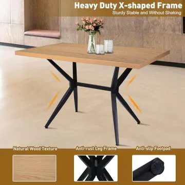 LUCKYERMORE 48 X 30 Inch Dining Table for 4-6 Persons, Wood Kitchen Table with 1.5" Thickness Tabletop and Solid Metal Legs, Rectangular Modern Coffee Table for Dining Room, Living Room, Cafe, Bar