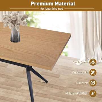LUCKYERMORE 48 X 30 Inch Dining Table for 4-6 Persons, Wood Kitchen Table with 1.5" Thickness Tabletop and Solid Metal Legs, Rectangular Modern Coffee Table for Dining Room, Living Room, Cafe, Bar