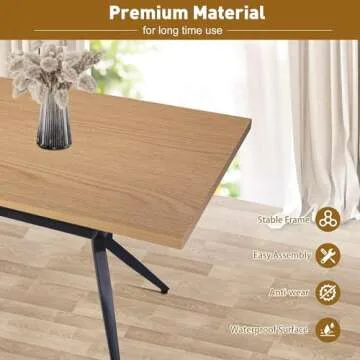 LUCKYERMORE 48 X 30 Inch Dining Table for 4-6 Persons, Wood Kitchen Table with 1.5" Thickness Tabletop and Solid Metal Legs, Rectangular Modern Coffee Table for Dining Room, Living Room, Cafe, Bar