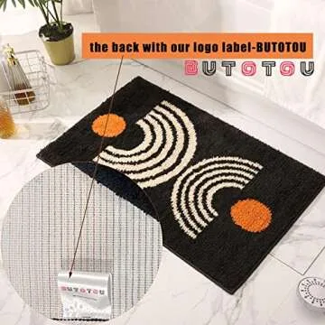DBJOY Boho Bathroom Rugs Non-Slip Abstract Bath Rugs Microfiber Cute Mat Black Washable for Tube/Washbasin/Toilet (Black-Music, 16"X24")