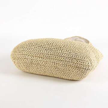QTKJ Hand-woven Soft Large Straw Shoulder Bag Boho Straw Handle Tote Retro Summer Beach Bag Rattan Handbag (Beige)