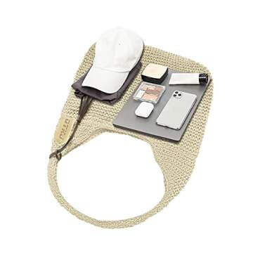 QTKJ Hand-woven Soft Large Straw Shoulder Bag Boho Straw Handle Tote Retro Summer Beach Bag Rattan Handbag (Beige)