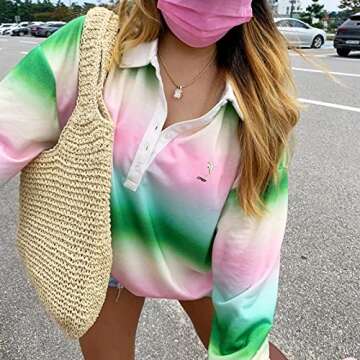 QTKJ Hand-woven Soft Large Straw Shoulder Bag Boho Straw Handle Tote Retro Summer Beach Bag Rattan Handbag (Beige)