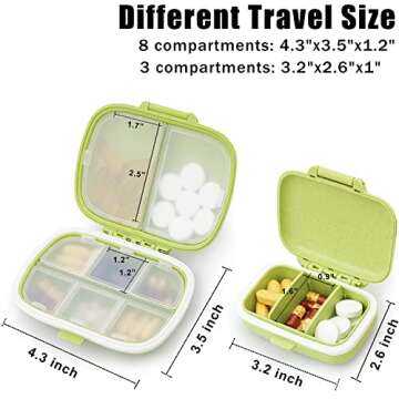4 Pack Travel Pill Case Organizer with Two Sizes, Moisture Proof Small Pill Box for Purse Pocket, Cute Pill Holder Portable Daily Vitamin Medicine Container (Green & Khaki)