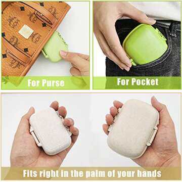 4 Pack Travel Pill Case Organizer with Two Sizes, Moisture Proof Small Pill Box for Purse Pocket, Cute Pill Holder Portable Daily Vitamin Medicine Container (Green & Khaki)