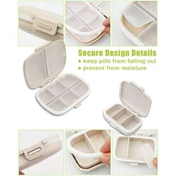 4 Pack Travel Pill Case Organizer with Two Sizes, Moisture Proof Small Pill Box for Purse Pocket, Cute Pill Holder Portable Daily Vitamin Medicine Container (Green & Khaki)