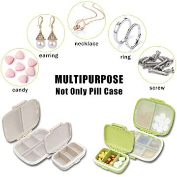 4 Pack Travel Pill Case Organizer with Two Sizes, Moisture Proof Small Pill Box for Purse Pocket, Cute Pill Holder Portable Daily Vitamin Medicine Container (Green & Khaki)