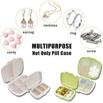 4 Pack Travel Pill Case Organizer with Two Sizes, Moisture Proof Small Pill Box for Purse Pocket, Cute Pill Holder Portable Daily Vitamin Medicine Container (Green & Khaki)