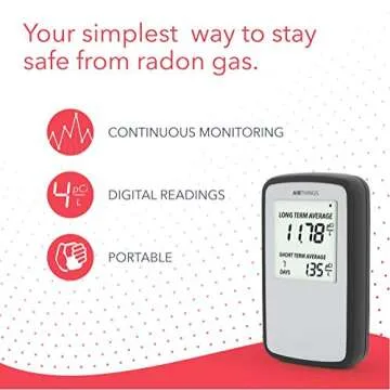Airthings Corentium Home Radon Detector 223 Portable, Lightweight, Easy-to-Use, (3) AAA Battery Operated, USA Version, pCi/L