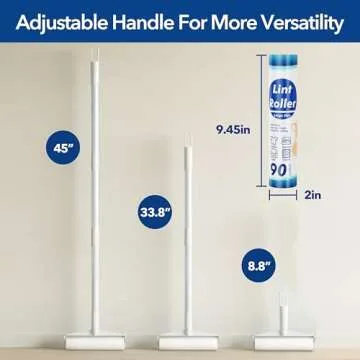 Large Lint Rollers for Carpet, 9.45'' Sticky Rollers for Floor with 360 Sheets, Extendable Long Handle Sticky Mop for Cleaning Couch, Curtains, Cars, Clothing, and Pet Hair