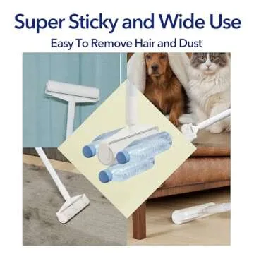Large Lint Rollers for Carpet, 9.45'' Sticky Rollers for Floor with 360 Sheets, Extendable Long Handle Sticky Mop for Cleaning Couch, Curtains, Cars, Clothing, and Pet Hair