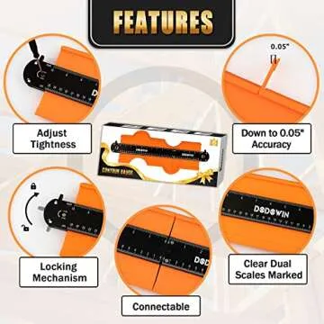 dodowin Connectable Contour Gauge 10+5inch, Mens Valentines Day Gifts for Men Dad Him Husband,for Adult Men, Super Gauge Outline Shape Tool, Woodworking Tools, Birthday Gifts Ideas
