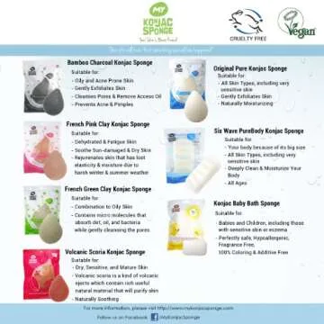 MY Konjac Sponge | 100% All Natural French Pink Clay Facial Sponge. Made in Korea. Excellent for dry, dehydrated or fatigued skin. Halal, Leaping Bunny Cruelty Free and The Vegan Society Certified.