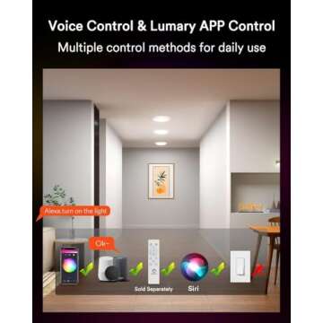 Lumary Smart Flush Mount Lights 5/6 Inch Smart WiFi Recessed Ceiling Lights, RGBWW Color Changing Dimmable LED Disk Light, LED Surface Mount Can Lights Compatible with Alexa/Google Assistant-4Pack