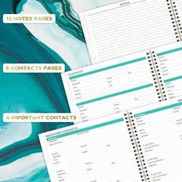 2022 Monthly Planner - 18-Month Planner with Coated Tabs & Pocket, Contacts and Passwords, 9" x 11", Thick Paper, July 2021 - December 2022, Twin-Wire Binding - Sea Blue