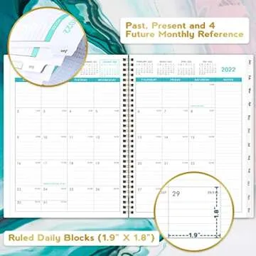 2022 Monthly Planner - 18-Month Planner with Coated Tabs & Pocket, Contacts and Passwords, 9" x 11", Thick Paper, July 2021 - December 2022, Twin-Wire Binding - Sea Blue