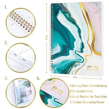 2022 Monthly Planner - 18-Month Planner with Coated Tabs & Pocket, Contacts and Passwords, 9" x 11", Thick Paper, July 2021 - December 2022, Twin-Wire Binding - Sea Blue