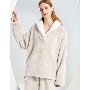 VDWIP Pajama Sets for Women 2 Piece Fleece Fuzzy Fluffy Pajamas Pullover Pants Loose Plush Sleepwear...