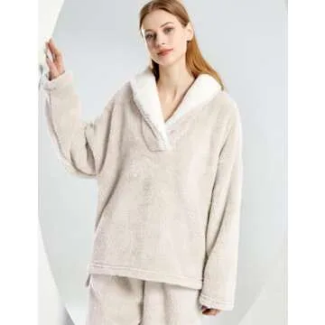 VDWIP Pajama Sets for Women 2 Piece Fleece Fuzzy Fluffy Pajamas Pullover Pants Loose Plush Sleepwear...