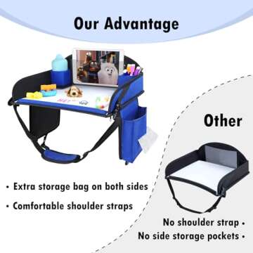 WENRENER Kids Travel Tray, Travel Tray For Kids Car Seat, Toddler Road Trip Essentials With Drawing Kit, Carseat Tray For Kids Travel, Travel Activities Road Trip Must Haves For Kids (Navy Blue)