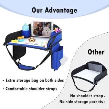 WENRENER Kids Travel Tray, Travel Tray For Kids Car Seat, Toddler Road Trip Essentials With Drawing Kit, Carseat Tray For Kids Travel, Travel Activities Road Trip Must Haves For Kids (Navy Blue)