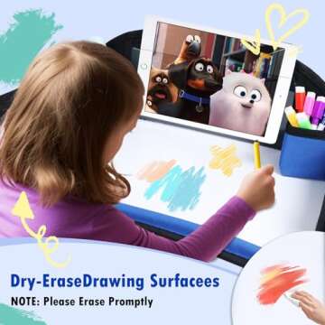 WENRENER Kids Travel Tray, Travel Tray For Kids Car Seat, Toddler Road Trip Essentials With Drawing Kit, Carseat Tray For Kids Travel, Travel Activities Road Trip Must Haves For Kids (Navy Blue)