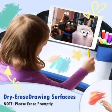 WENRENER Kids Travel Tray, Travel Tray For Kids Car Seat, Toddler Road Trip Essentials With Drawing Kit, Carseat Tray For Kids Travel, Travel Activities Road Trip Must Haves For Kids (Navy Blue)