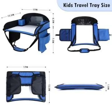 WENRENER Kids Travel Tray, Travel Tray For Kids Car Seat, Toddler Road Trip Essentials With Drawing Kit, Carseat Tray For Kids Travel, Travel Activities Road Trip Must Haves For Kids (Navy Blue)