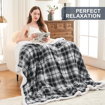 Inhand Grey Checkered Sherpa Throw Blanket for All Seasons