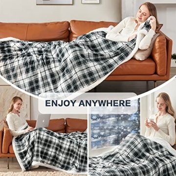 Inhand Grey Checkered Sherpa Throw Blanket for All Seasons
