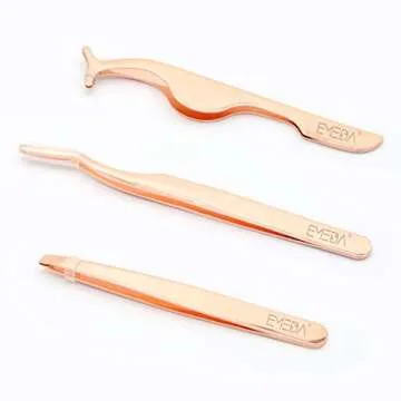 EMEDA 3pcs False Eyelash Applicator Tool Fake Lashes Tweezers Eyelashes Extension Tweezers Remover Clip Tweezers Nipper Eyelashes Tweezers for Strip Lashes Easy Lash Applicator Tools Kit （Rose Golden）