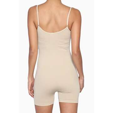 TheMogan Seamless Romper Bodysuit with Adjustable Spaghetti Straps Pull-On Style Stretchy Comfortabl...
