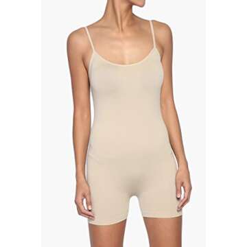 TheMogan Seamless Romper Bodysuit with Adjustable Spaghetti Straps Pull-On Style Stretchy Comfortable Soft Breathable Scoop Neckline One Piece Undergarments for Women Nude