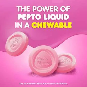Pepto Bismol Chewable Tablets for Nausea, Heartburn, Indigestion, Upset Stomach, and Diarrhea - 5 Symptom Fast Relief, Original Flavor, 48 ct