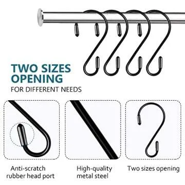 Mzekgxm 20 Pack 3.15 Inch S Hooks Stainless Steel Hanging Hooks Heavy Duty S Hooks for Hanging Kitchenware, Pots, Pans, Plants, Clothes, Towels in Kitchen, Bathroom, Closet, Garden (Black)