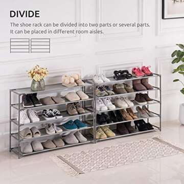 YOUDENOVA 10 Tiers Shoe Rack, 50 Pairs Large Shoe Rack Organizer, Space Saving Shoe Shelf, Non-Woven Fabric Shoe Storage Cabinet, Grey