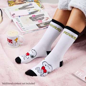 Peanuts Snoopy Mug and Socks Gift Set - Cute Ceramic Mug Calf Socks for Her
