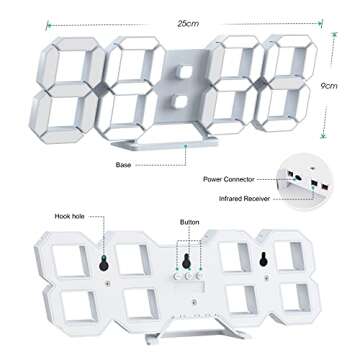 KWYDYP 3D LED Desk Digital Wall Alarm Clock 9.7 Inch Decorative Home Easy Operated Silent Snooze Tem...