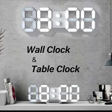 KWYDYP 3D LED Desk Digital Wall Alarm Clock 9.7 Inch Decorative Home Easy Operated Silent Snooze Temperature Auto Dimmer USB Non Battery Nightlight for Room/Office/Bedroom/Kitchen/School (Cool White)