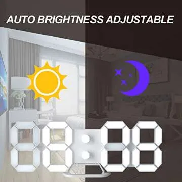 KWYDYP 3D LED Desk Digital Wall Alarm Clock 9.7 Inch Decorative Home Easy Operated Silent Snooze Temperature Auto Dimmer USB Non Battery Nightlight for Room/Office/Bedroom/Kitchen/School (Cool White)