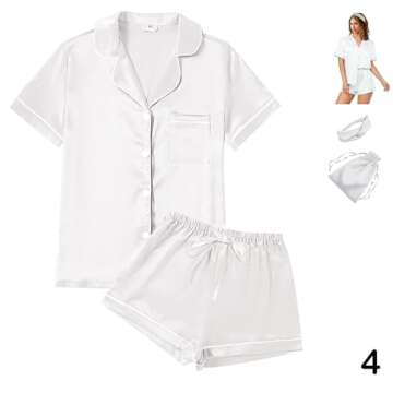 4Pcs Womens Satin Silky Pajama Sets Short Sleeve Shirt XS-4XL Floral Pajamas Set Soft PJ Loungewear Sleepwear