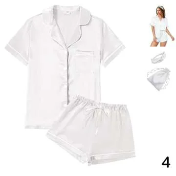 4Pcs Womens Satin Silky Pajama Sets Short Sleeve Shirt XS-4XL Floral Pajamas Set Soft PJ Loungewear Sleepwear