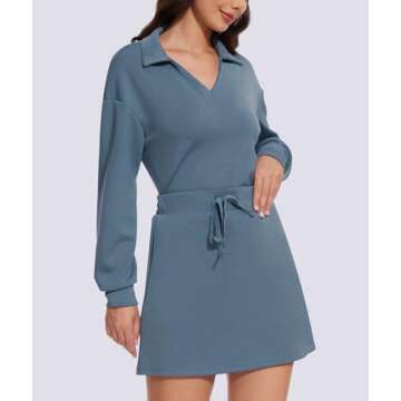 Casly Lamiit Two Piece Outfits for Women Workout Skort Set Tennis Skirt V Neck Sweatshirt Spring Cas...