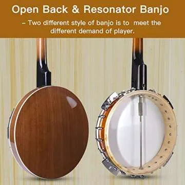 ADM Banjo 5 String Full Size Banjoes Set, 38 Inch Beginner Banjo Kit with Resonator, Remo Drum Head, Open or Closed Back, Gift Package Free Lessons Starter Accessories for Adults Teenager, Brown